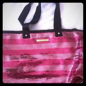 Victoria’s Secret Sequins Pink striped tote Large!